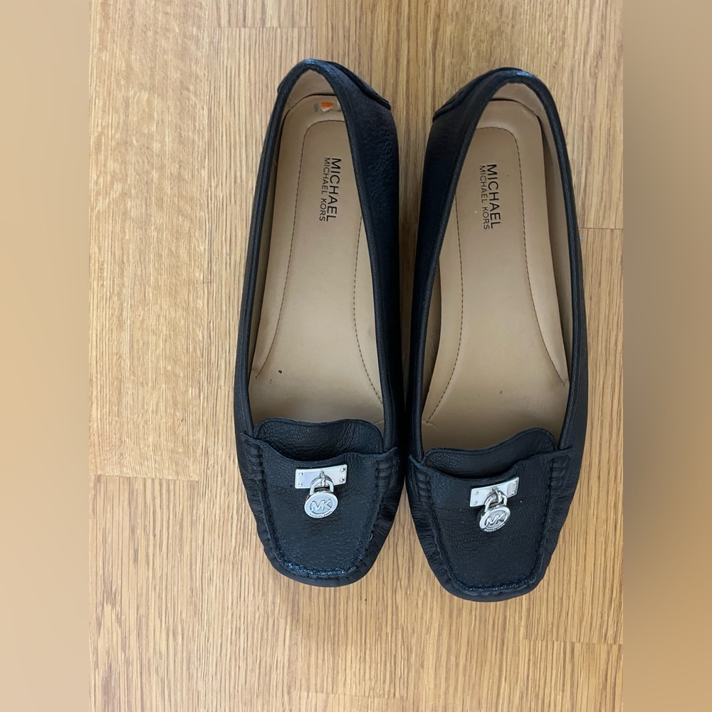 Michael Kors, black loafers with silver charm. Size 9.5
